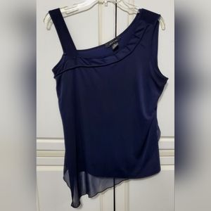 Adele & May Women's Sleeveless Asymmetrical Hem Navy Blue Top, Size Medium